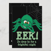 Eek, grote groene spin Halloween feestuitnodiging Kaart (Voorkant / Achterkant)
