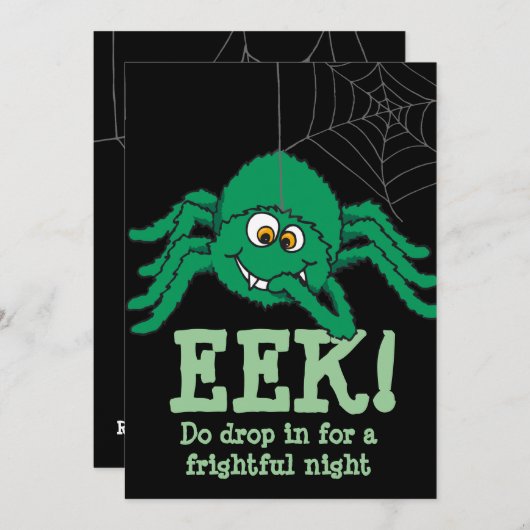 Eek, grote groene spin Halloween feestuitnodiging Kaart (Voorkant / Achterkant)