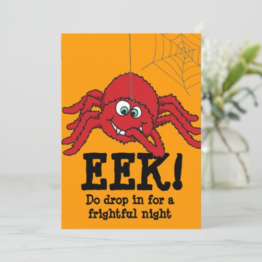 Eek! Grote uitnodiging van de rode spin Halloween (Staand voorkant)