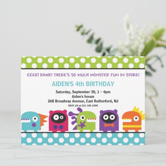 Eek! Rawr! Monsteruitnodiging Kaart (Staand voorkant)