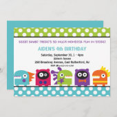 Eek! Rawr! Monsteruitnodiging Kaart (Voorkant / Achterkant)