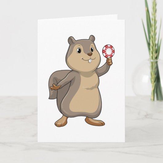 Eekhoorn aan het pokeren met pokerfiches kaart (Voorkant)