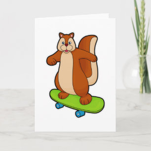 Eekhoorn als skater met skateboard kaart