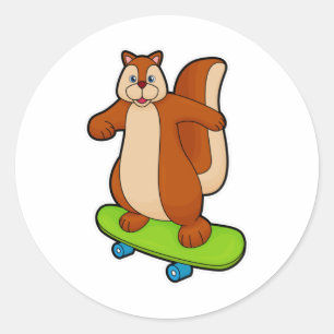 Eekhoorn als Skater met skateboard Ronde Sticker