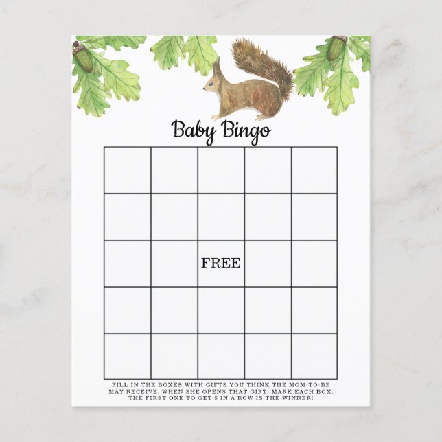 Eekhoorn - Baby shower bingo spel (Voorkant)