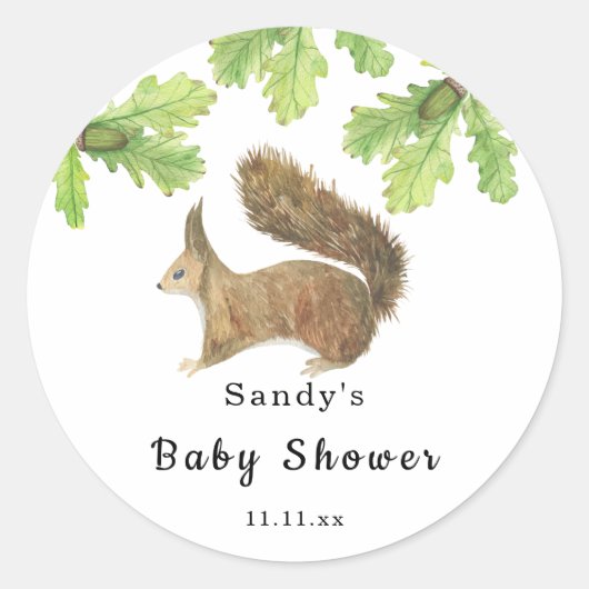 Eekhoorn - Baby shower Ronde Sticker (Voorkant)