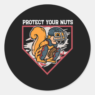 Eekhoorn Baseball Catcher Bescherm Uw Noten Jongen Ronde Sticker