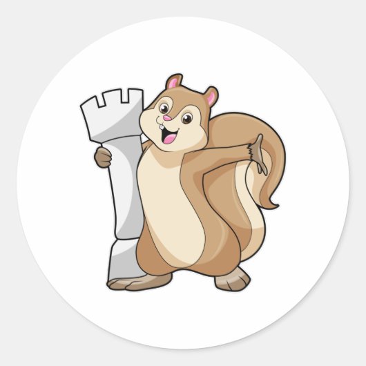 Eekhoorn bij Chess met Chess-stukje King Ronde Sticker (Voorkant)