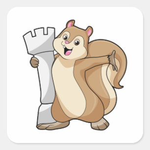 Eekhoorn bij Chess met Chess-stukje King Vierkante Sticker