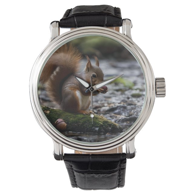 Eekhoorn bij de rivier die een eikel eet, horloge (Voorkant)