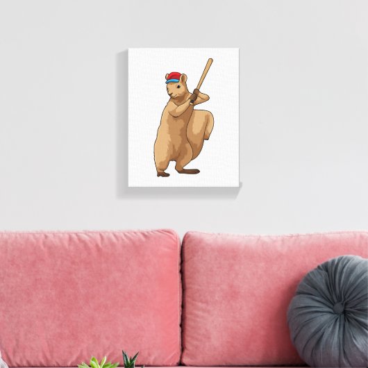 Eekhoorn bij honkbal met honkbalknuppel canvas afdruk (Insitu (Woonkamer))
