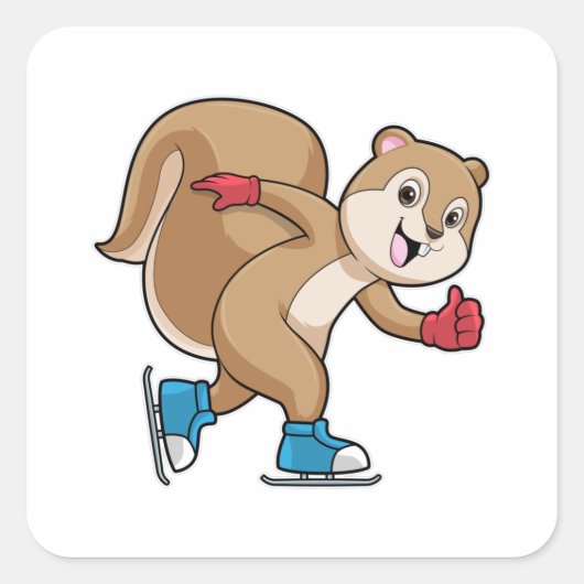 Eekhoorn bij ijsschaatsen met ijs-schaatsen vierkante sticker (Voorkant)