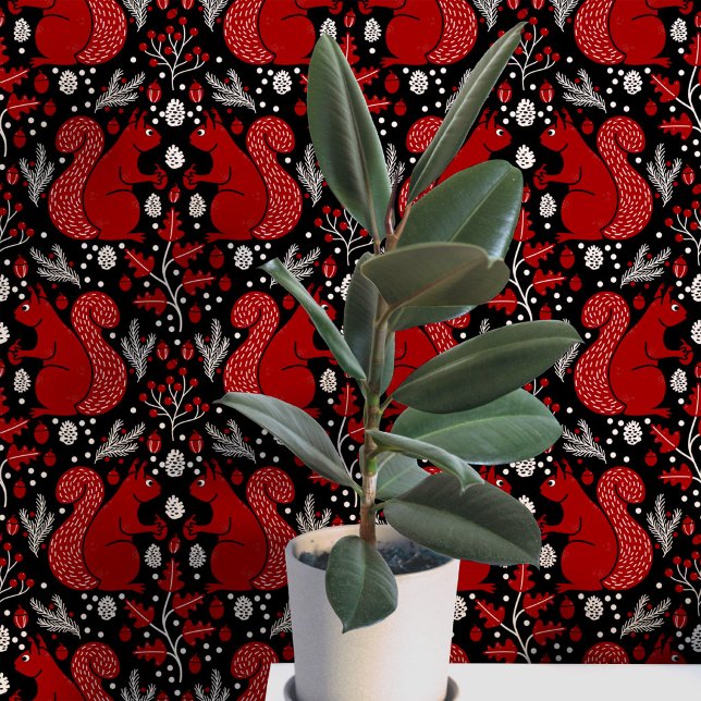 Eekhoorn Bos Bosgrond Patroon Behang (Modern Squirrel woodland forest peel and stick wallpaper)