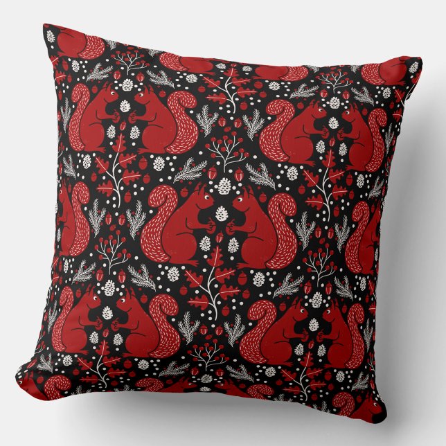 Eekhoorn Bos Bosgrond Patroon Kussen (Squirrels in the Forest woodland art throw pillow)