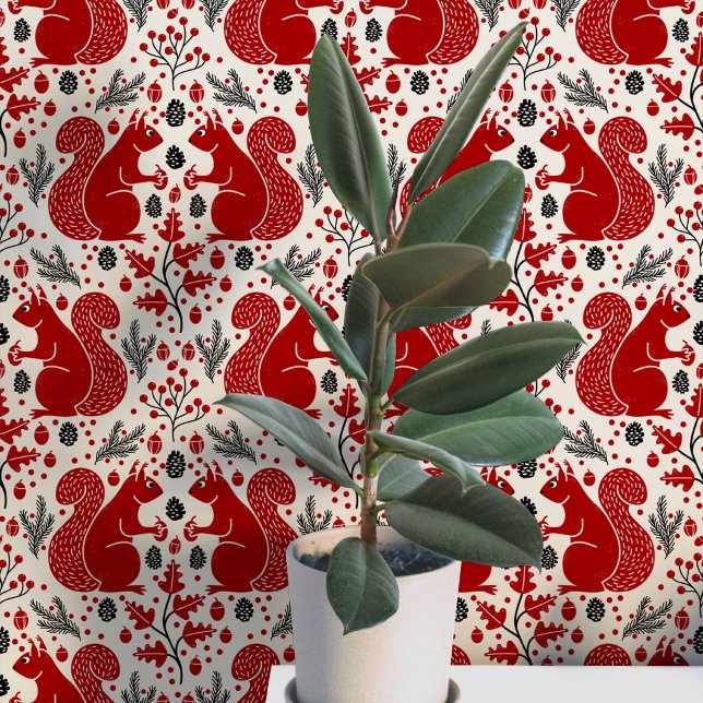 Eekhoorn bos bosland patroon behang (Modern squirrel woodland forest pattern peel and stick wallpaper)