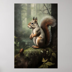 Eekhoorn Botanische Print, Donkere Academische For Poster