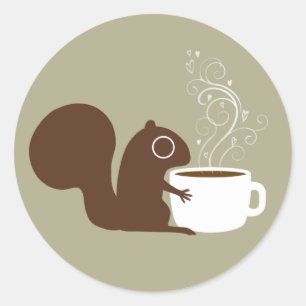 Eekhoorn Coffee Lover Fun Animal Art Illustratie Ronde Sticker