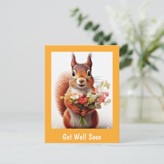 Eekhoorn Cute Dier met Bloemen Beterschap Briefkaart (Staand voorkant)