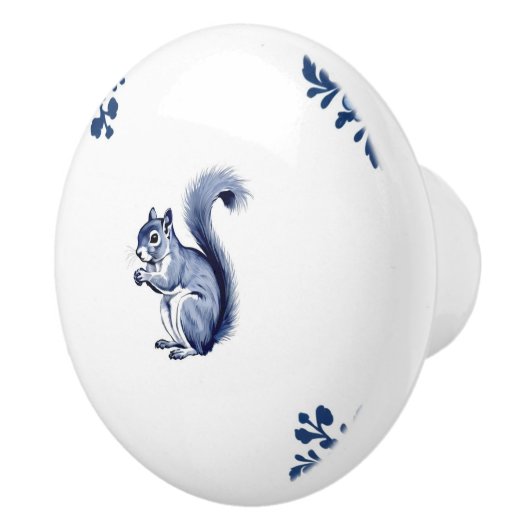 Eekhoorn Delfts Blauw Witte Hoeken Bosdieren Keramische Knop (Rechts)