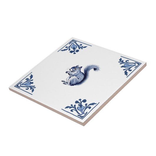 Eekhoorn Delfts Blauw Witte Hoeken Bosdieren Tegeltje (Zijkant)