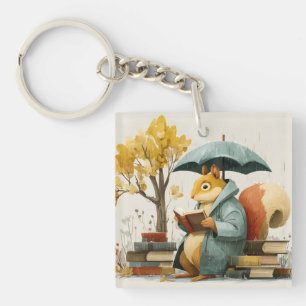 Eekhoorn die boeken leest onder een paraplu sleutelhanger