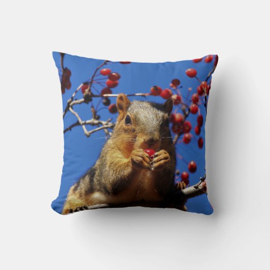 Eekhoorn die het Sierkussen van Red Berry eet (Voorkant)