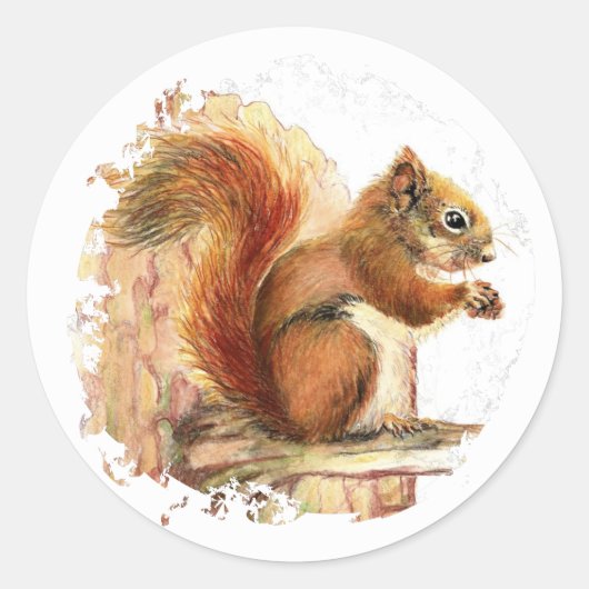 Eekhoorn Dier Natuur Wildlife, Waterverf Art Ronde Sticker (Voorkant)