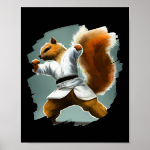 Eekhoorn doet karate trap zwarte band vechtsporten poster