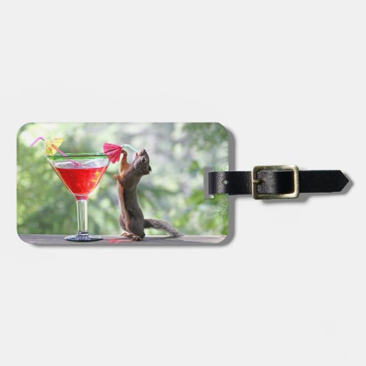 Eekhoorn Drink een cocktail bij Happy Hour Bagagelabel (Voorkant horizontaal)