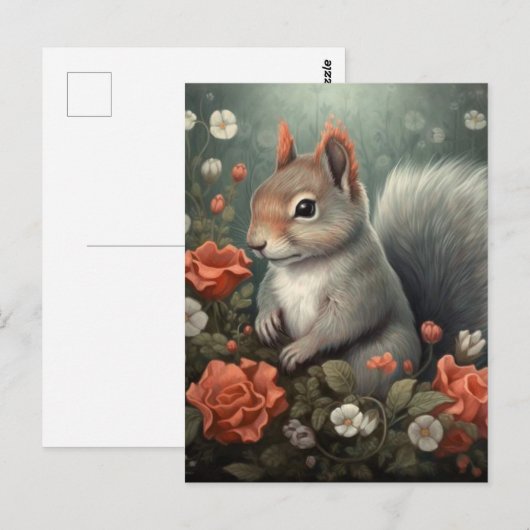 Eekhoorn en bloemen briefkaart (Voorkant / Achterkant)