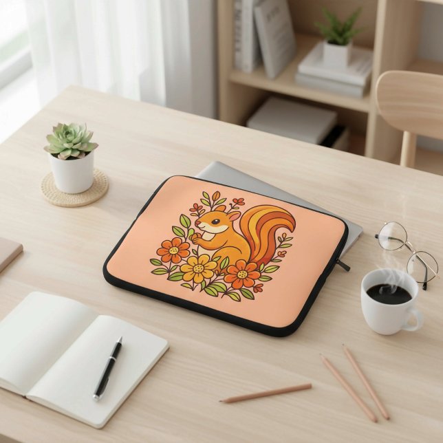 Eekhoorn en bloemen  laptop sleeve (Creator heeft geüpload)