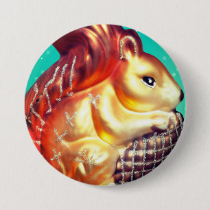 Eekhoorn en dennenappel herfst winter vintage ronde button 7,6 cm