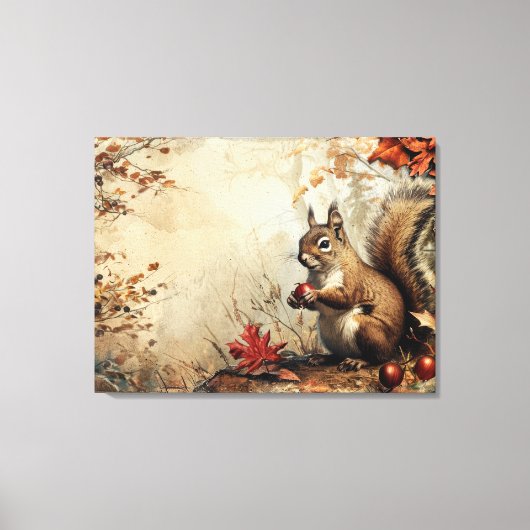  Eekhoorn en Eikels in Herfst 32x24 Canvas Afdruk (Voorkant)