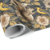 Eekhoorn en gele kanarie met bloemenpatroon cadeaupapier (Rol Hoek)