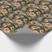 Eekhoorn en gele kanarie met bloemenpatroon cadeaupapier (Hoek)
