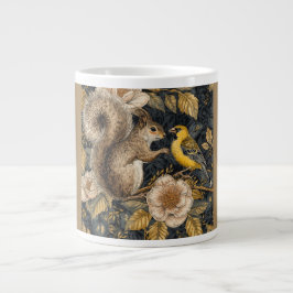 Eekhoorn en gele kanarie met bloemenpatroon grote koffiekop
