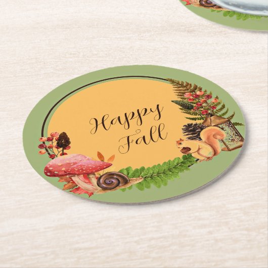 Eekhoorn en natuur met aanpasbare tekst ronde kartonnen onderzetter (Gebogen)