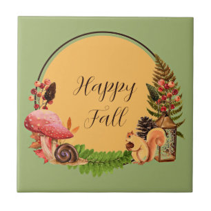 Eekhoorn en natuur met aanpasbare tekst tegeltje