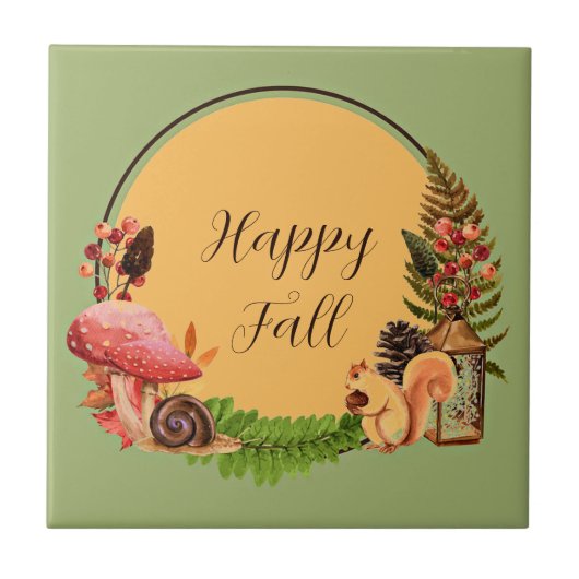 Eekhoorn en natuur met aanpasbare tekst tegeltje (Voorkant)