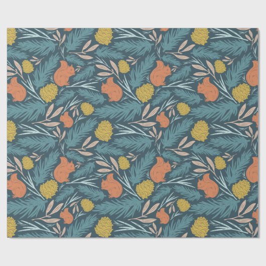 Eekhoorn en Pinecone kerstfeestdag Cadeaupapier (Vlak)