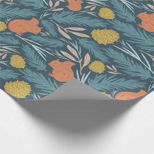 Eekhoorn en Pinecone kerstfeestdag Cadeaupapier (Hoek)