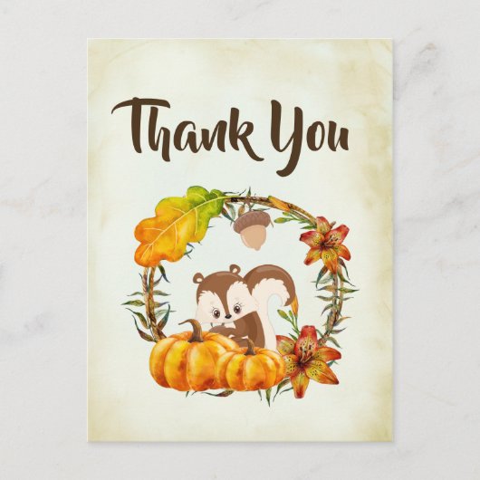 Eekhoorn en pompoenen Herfst Rustiek Dank u Briefkaart (Voorkant)