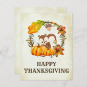 Eekhoorn en pompoenen Herfst rustieke Thanksgiving Feestdagenkaart (Voorkant / Achterkant)
