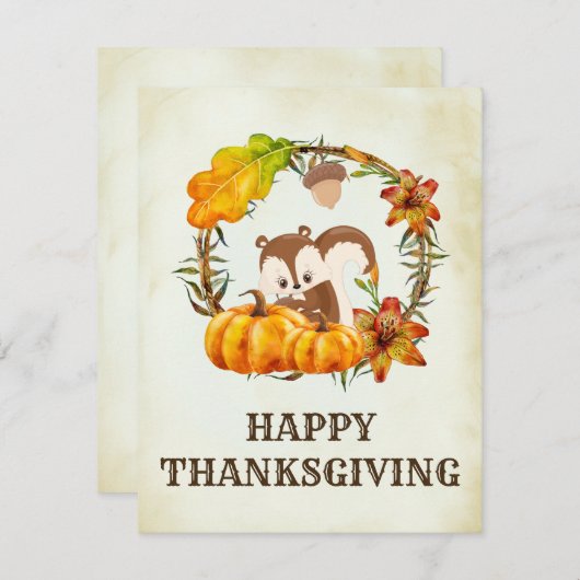 Eekhoorn en pompoenen Herfst rustieke Thanksgiving Feestdagenkaart (Voorkant / Achterkant)