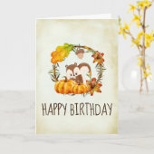 Eekhoorn en pompoenen Rustic Krans Verjaardag Kaart (Gele Bloem)