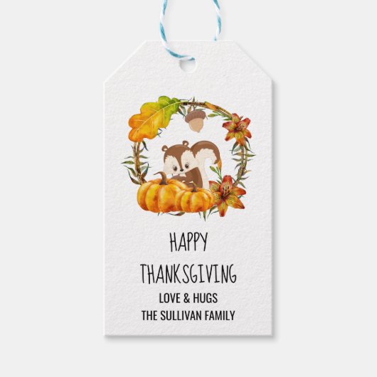 Eekhoorn en pompoenen Rustic Wreath Cadeaulabel (Voorkant)