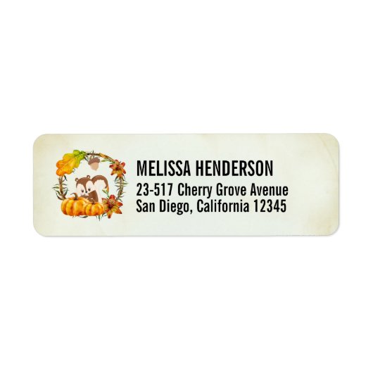 Eekhoorn en pompoenen Rustic Wreath Etiket (Voorkant)