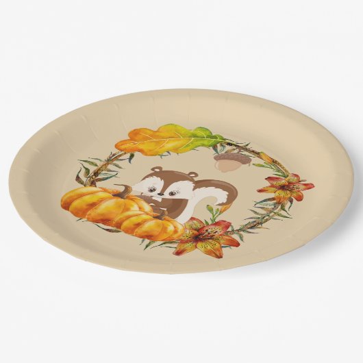 Eekhoorn en pompoenen Rustic Wreath Papieren Bordje (Gekanteld)