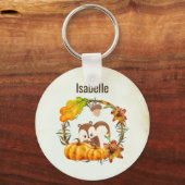 Eekhoorn en pompoenen Rustic Wreath Personalized Sleutelhanger (Voorkant)
