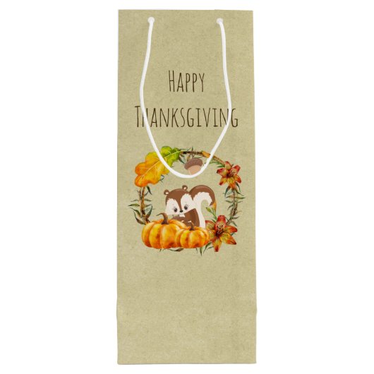 Eekhoorn en pompoenen Rustic Wreath Wijn Cadeautas (Achterkant)